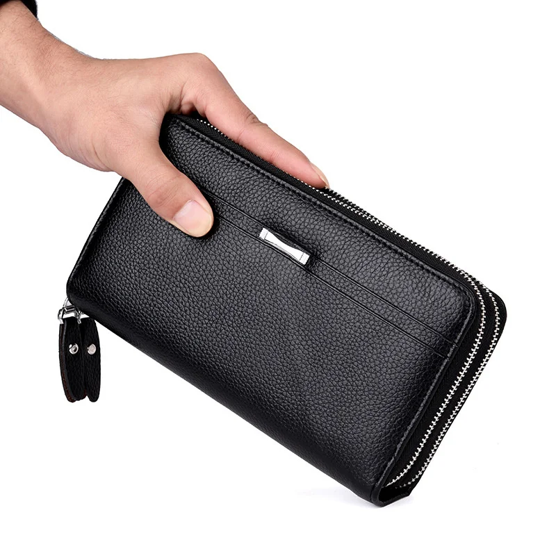 Bolsos de mano de cuero con cremallera para hombre, carteras de viaje informales, bolsa de aseo, bolsos de negocios de alta calidad, diseño de marca de moda