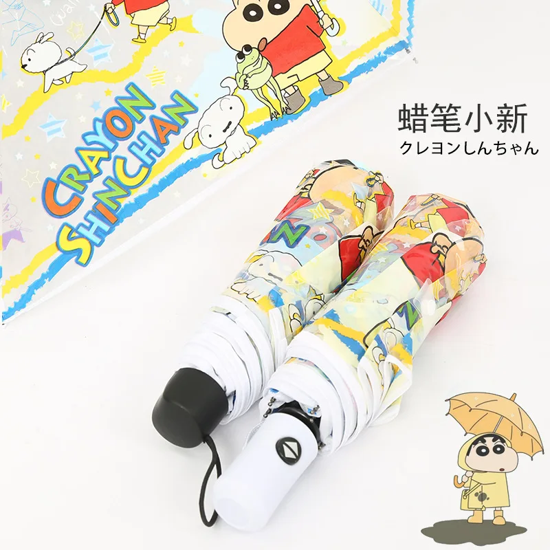 New Kawaii Crayon Shinchan Transparent Manual Umbrella Anime Figures Portable Automatic Parasol Anti-Uv Multifunction Girl Gift