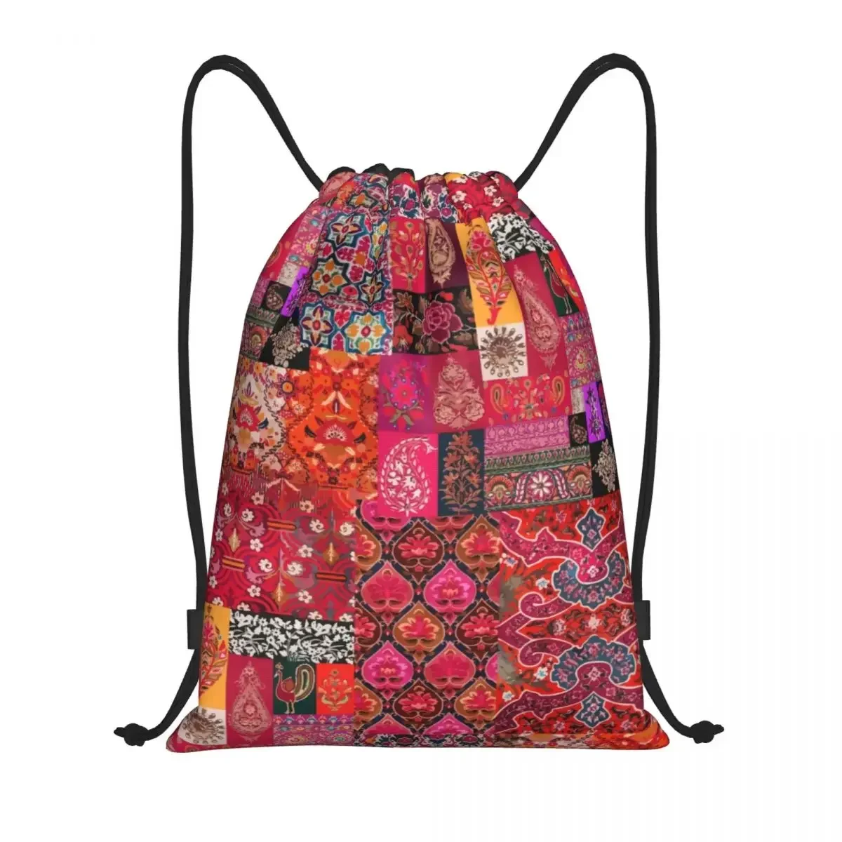 Custom Bohemian Traditional Oriental Moroccan Collage Style Drawstring Bag Women Men Lightweight Sports Gym Storage Backpack