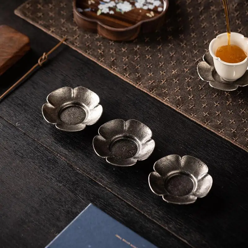 Zen-Stil Antike Legierung Messing Teetassenuntersetzer Lotusblume Runde Teeteller Hitzebeständiger Tassenhalter – Detail 3