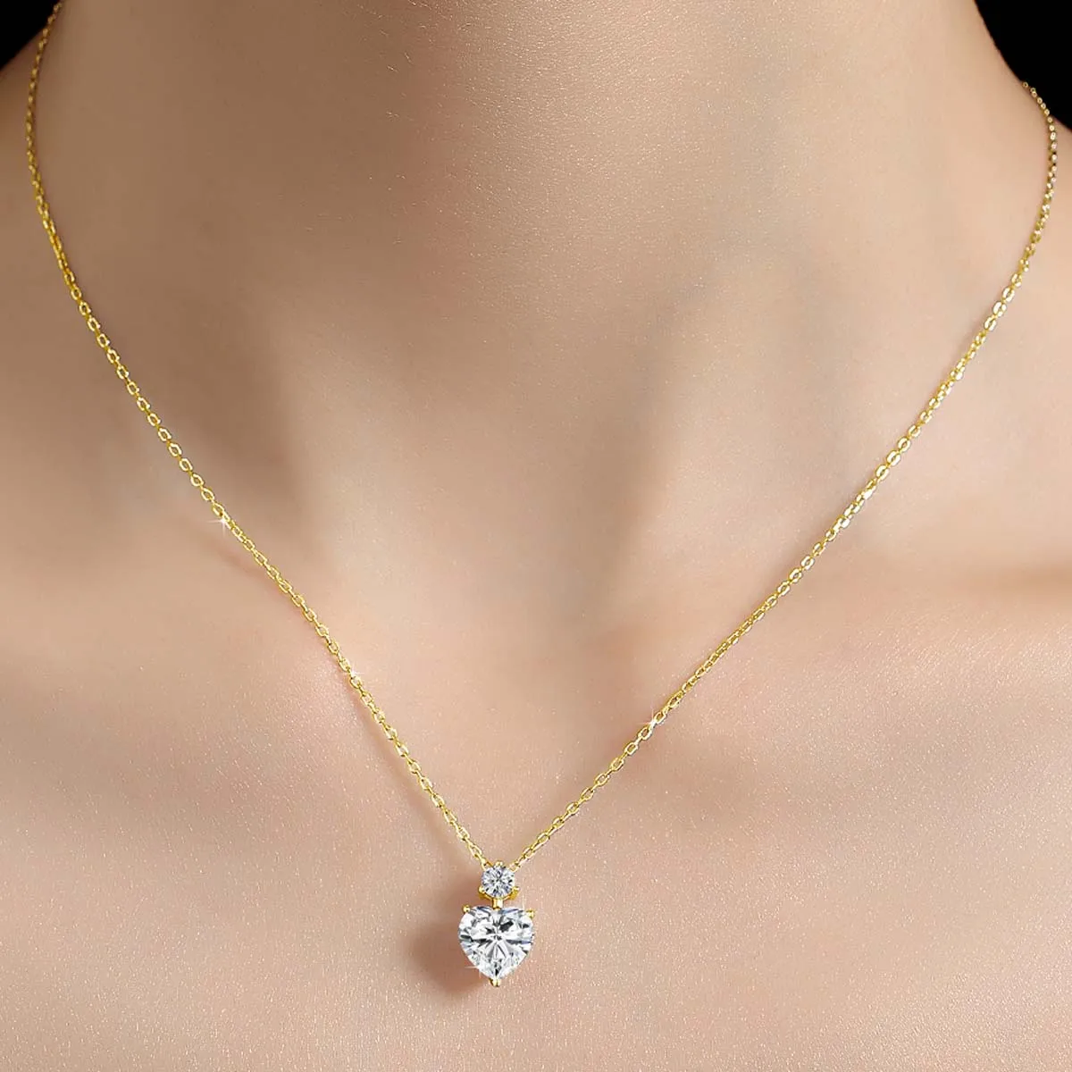 

Romantic 14K Gold Filled Heart Necklace 2ct Moissanite Pendant Birthday Everyday Dainty Adjustable Chain Jewelry Gift for Women