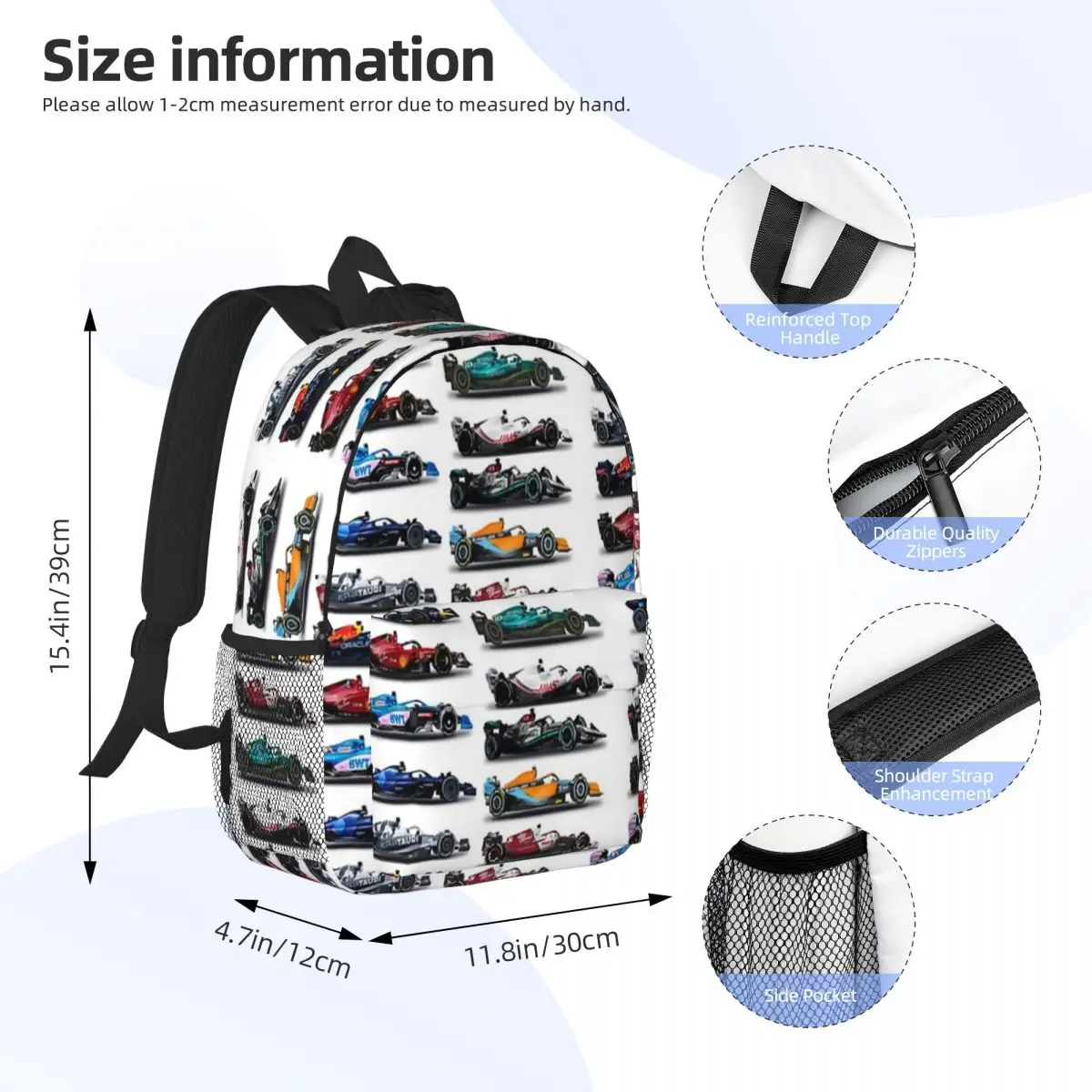 F1 alle Autos Rucksäcke Jungen Mädchen Bücher tasche Mode Kinder Schult aschen Laptop Rucksack Umhängetasche große Kapazität