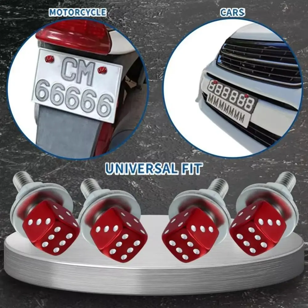 4Pcs New Dice License Plate Screws Anti Loosening Rust Resistant Dice Screws Frame Fastener Bolts Vehicle Accessories