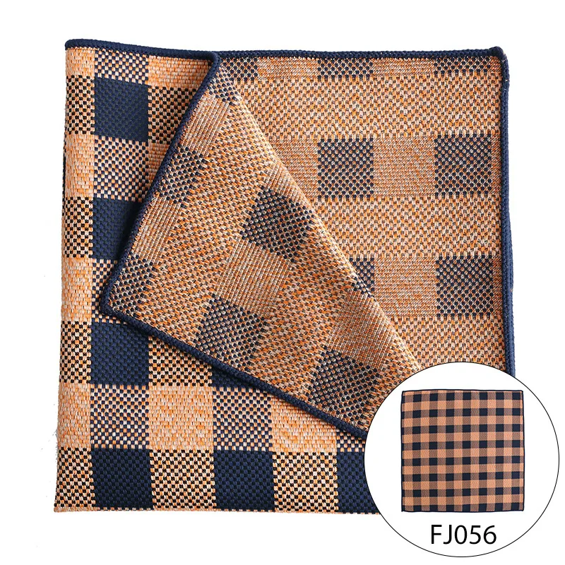 High Brand Silk Kandkerchief Men Orange Yellow Dot Plaid Pocket Square Fit Formal Party Pocket Square Handkerchiefs Suit Hanky