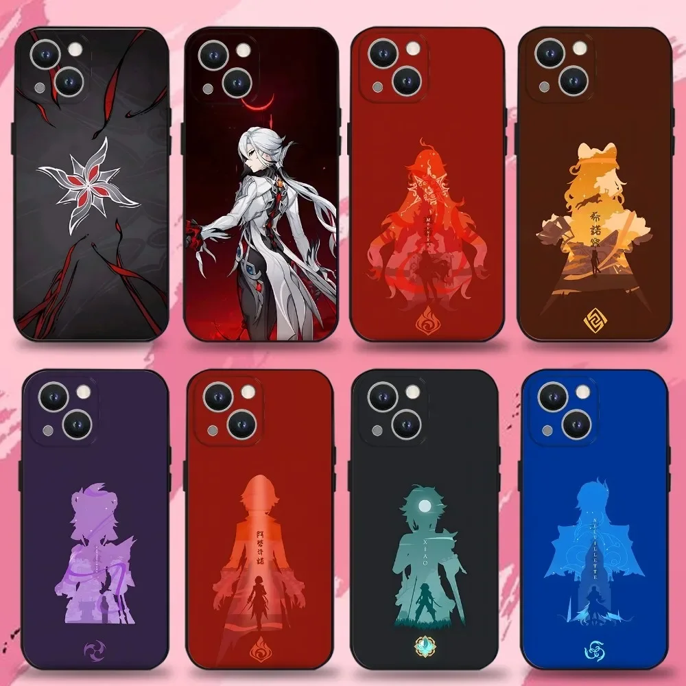 

G-Genshin Impact Arlecchino Phone Case For iPhone 16,15,14,13,12,11 Plus,Pro Max,XS,X,XR,SE,Mini,8,7,Soft Silicone Black Cover
