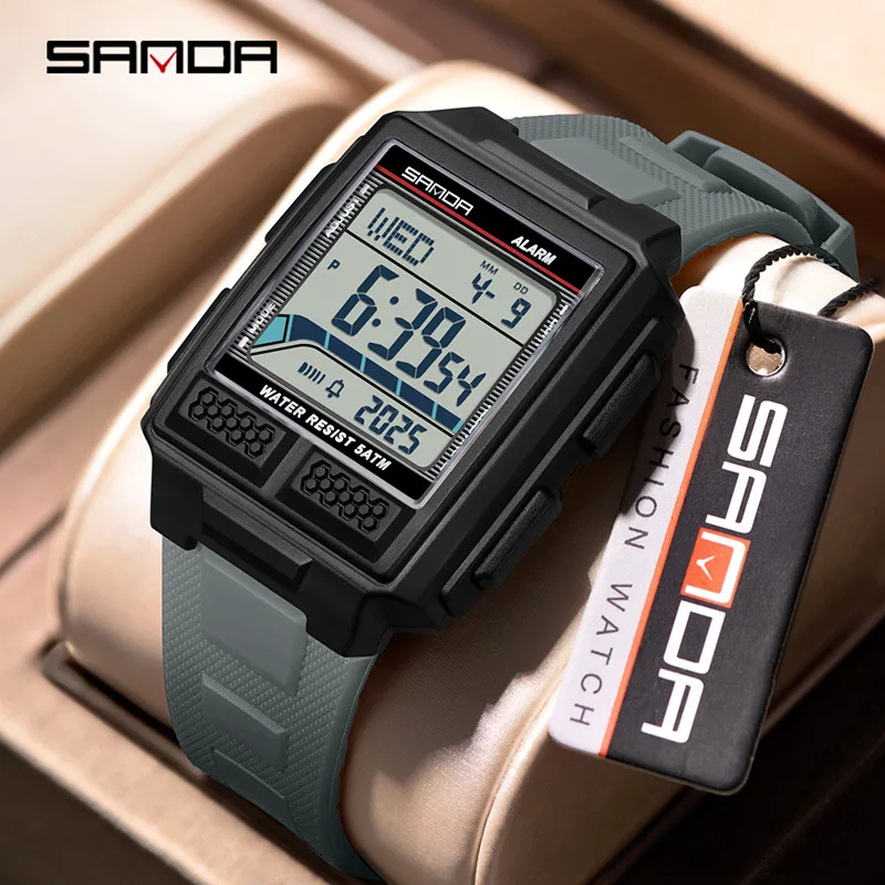 Zegarek sportowy dla młodzieży SANDA 2212, elektroniczny, wodoszczelny 5ATM, z podświetleniem nocnym, odliczaniem, stoperem, budzikiem, stereoskopowa obudowa 3D.