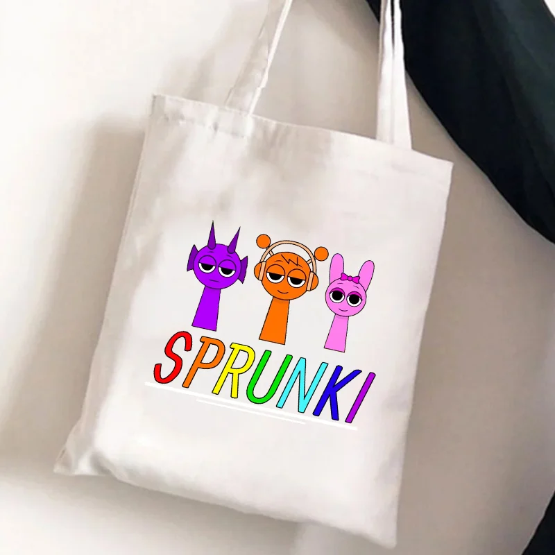 Sprunki Canvas Bag Cotton Cartoon Popular game Funny Shopping Tote Pouch Student Travel Simple Versatile Ins Women Men Bags Gift