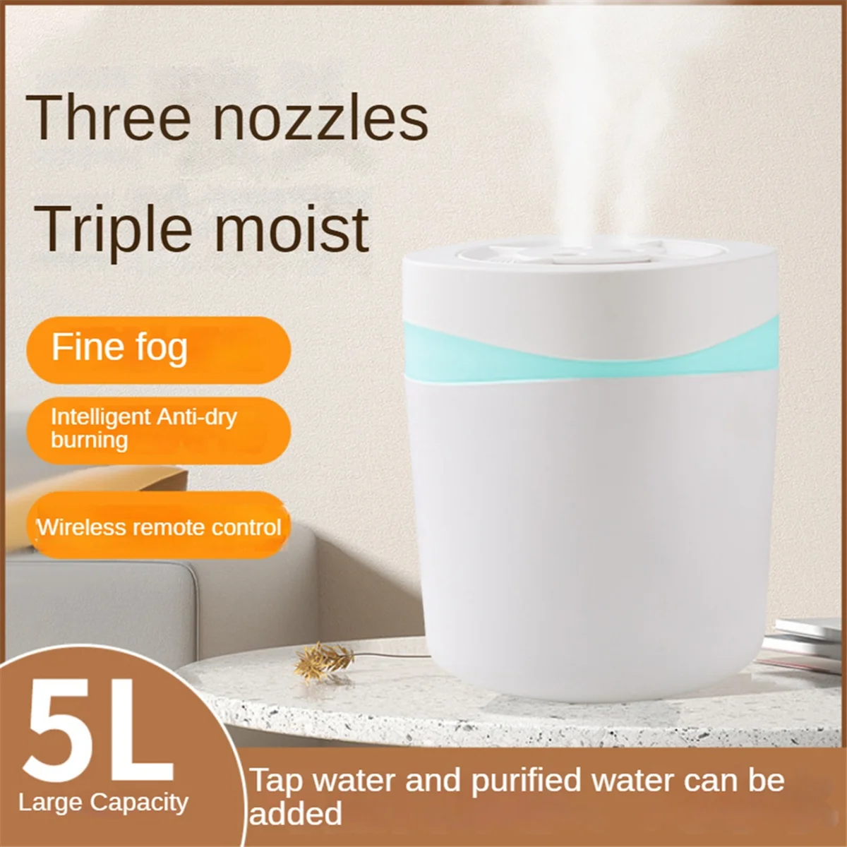 เครื่องทําความชื้น 5 ลิตรพร้อมไฟกลางคืนสีสันสดใส USB Air Humidifier Purification Spray Hydrating Humidifier สําหรับเดสก์ท็อปห้องนอน