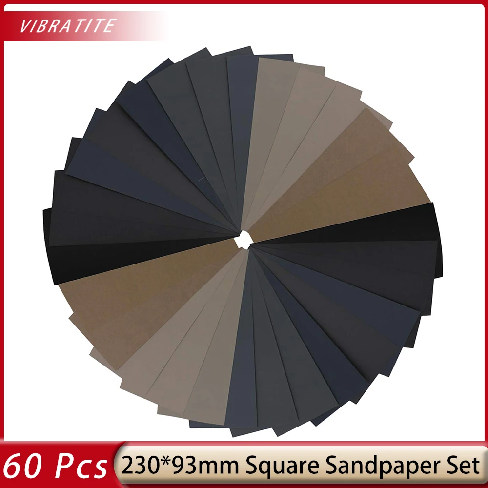 

230*93mm Wet Dry Square Sandpaper Fine Grain 120 to 5000 Grit Assortment with Hook and Loop Hand Sanding Block for Wood Metal