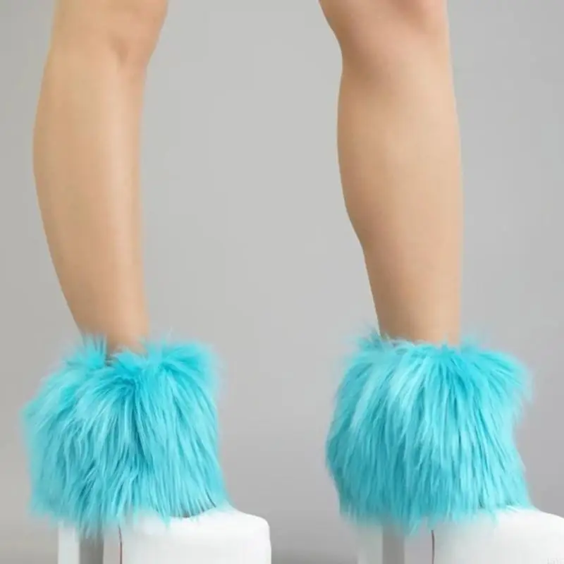 L5YC Leg Warmers Women Faux Furs Fuzzy Long Boot Shoes Cuffs Cover Warm Furry Costume