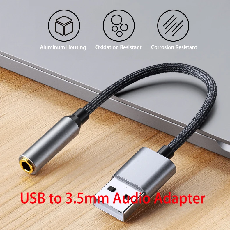 Двухпортовый преобразователь USB 2.0 в разъем 3,5 мм — бесшумный звук, нейлоновая оплетка, без драйверов для Windows/Mac