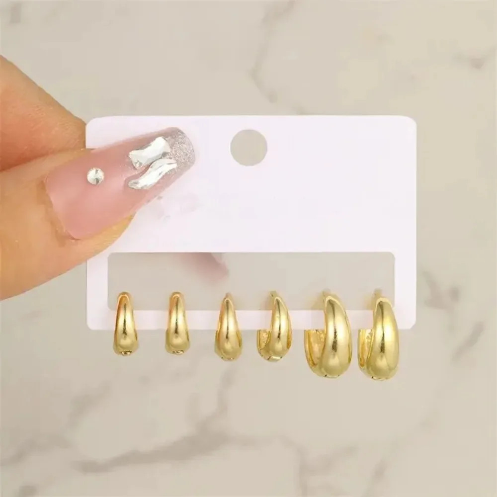 3 Pairs Chunky Gold Color Hoop Earrings Set for Women Girls 2024 Trend Jewelry Stackable Piercing Dainty Twist Cuff Earring