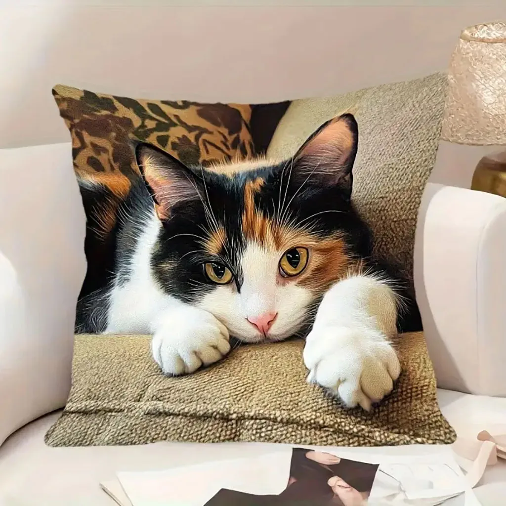 1PC Throw Pillow Cover,Calico Cat Tortoiseshell Print,Pet Lover Style,For Sofa Bedroom Couch Home Decor