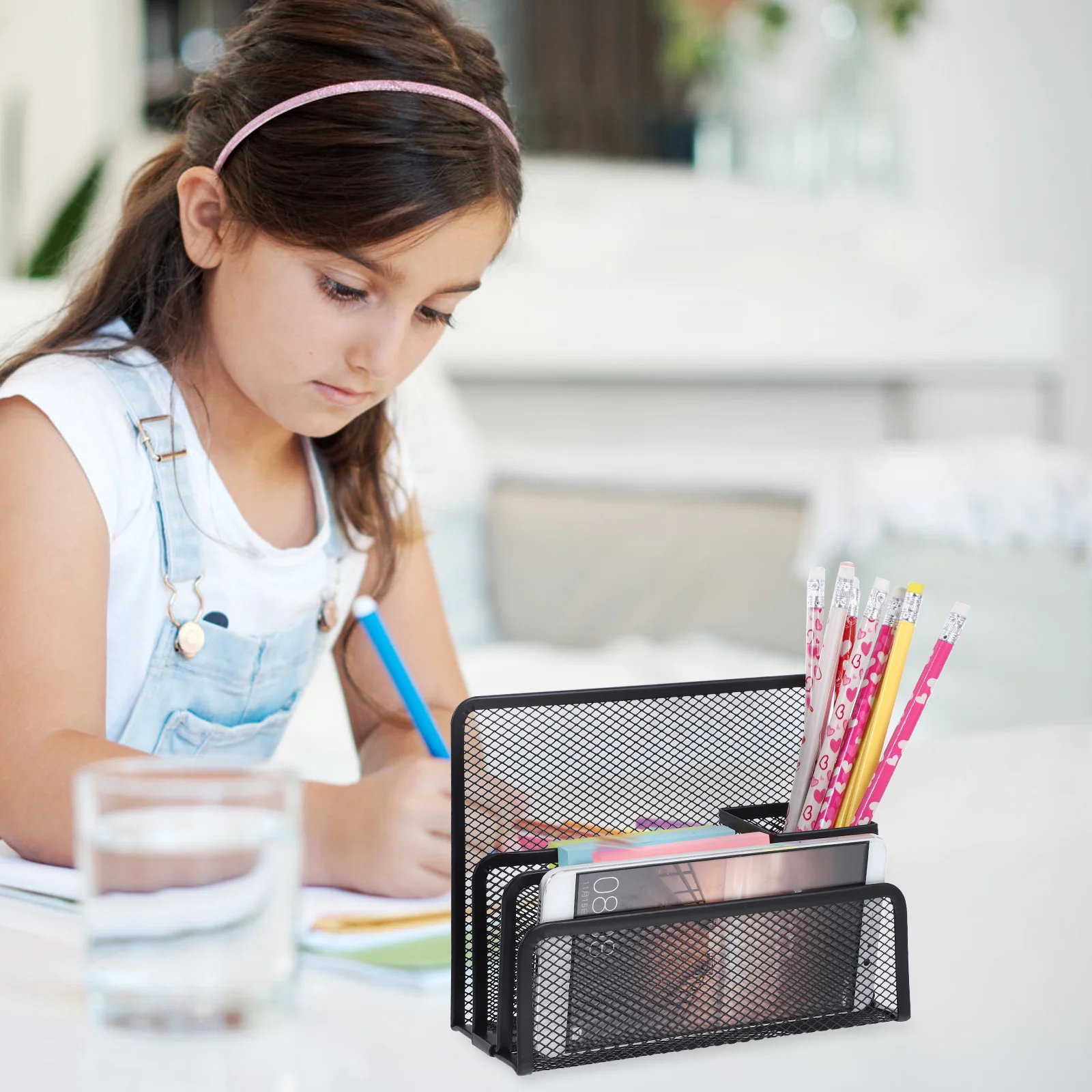 

Sturdy Iron Mesh File and Pen Holder Combo Black Finish Desk Organizer Elegant Multifunctional Accessory Black Magazine Holder