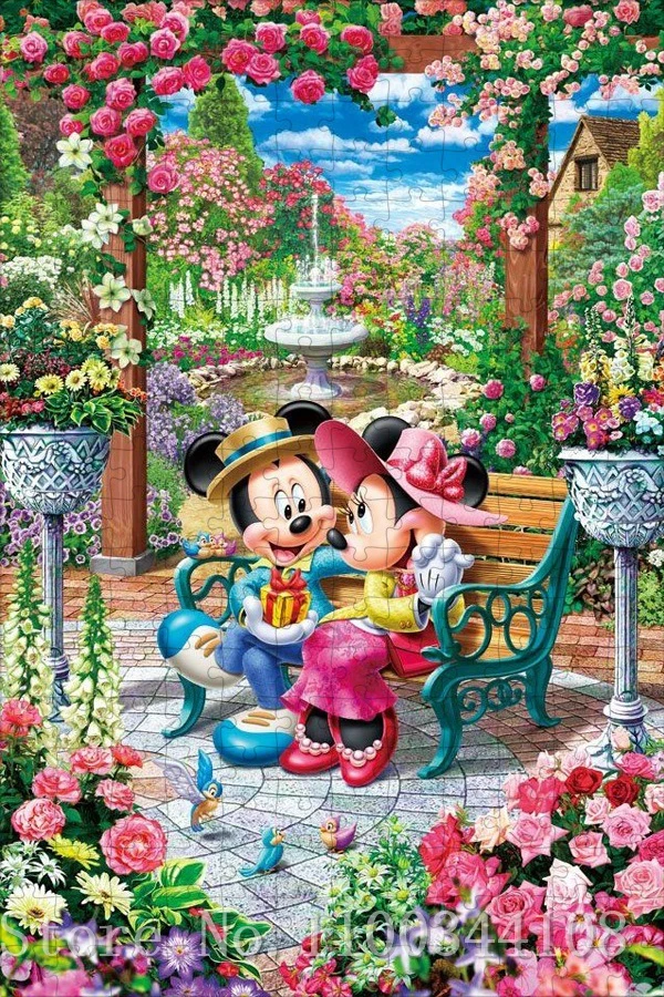 Mickey Minnie Mouse In Garden Puzzles for Adult Disney Art 300/500/1000 Pieces Jigsaw Puzzles Love Couple Interactive Toys Gifts