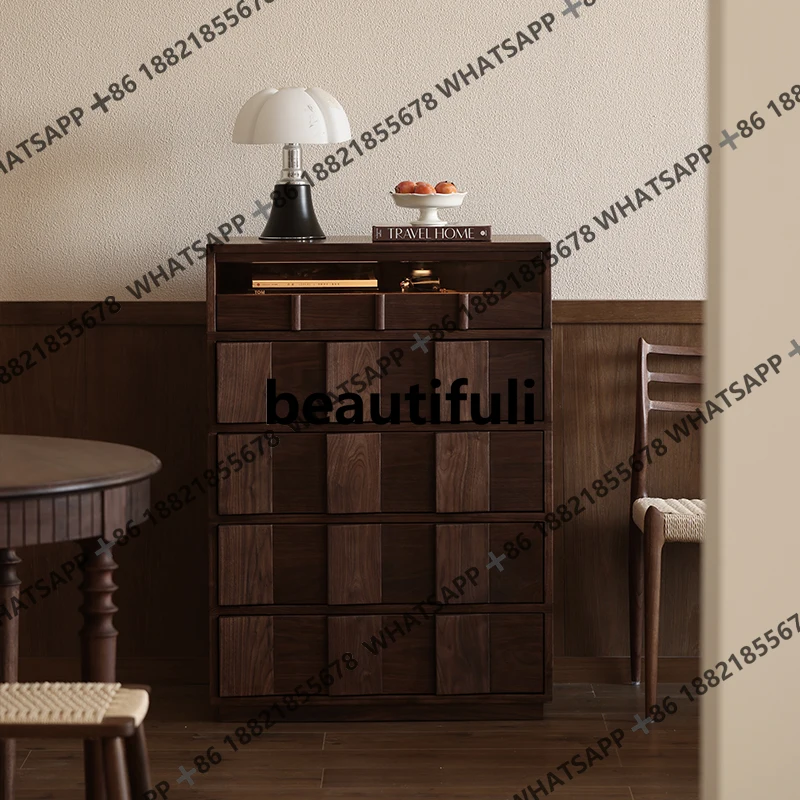 

Комод из черного ореха, скандинавский шкаф для хранения вещей в стиле ретро из цельного дерева, боковой шкаф для хранения