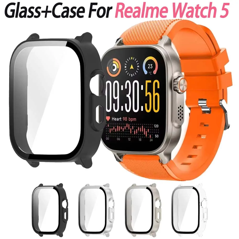 

Жесткий чехол из ПК и закаленного стекла для Realme Watch 5, защитный чехол-бампер с полным покрытием для Realme Watch 5, защитная пленка для экрана, аксессуар