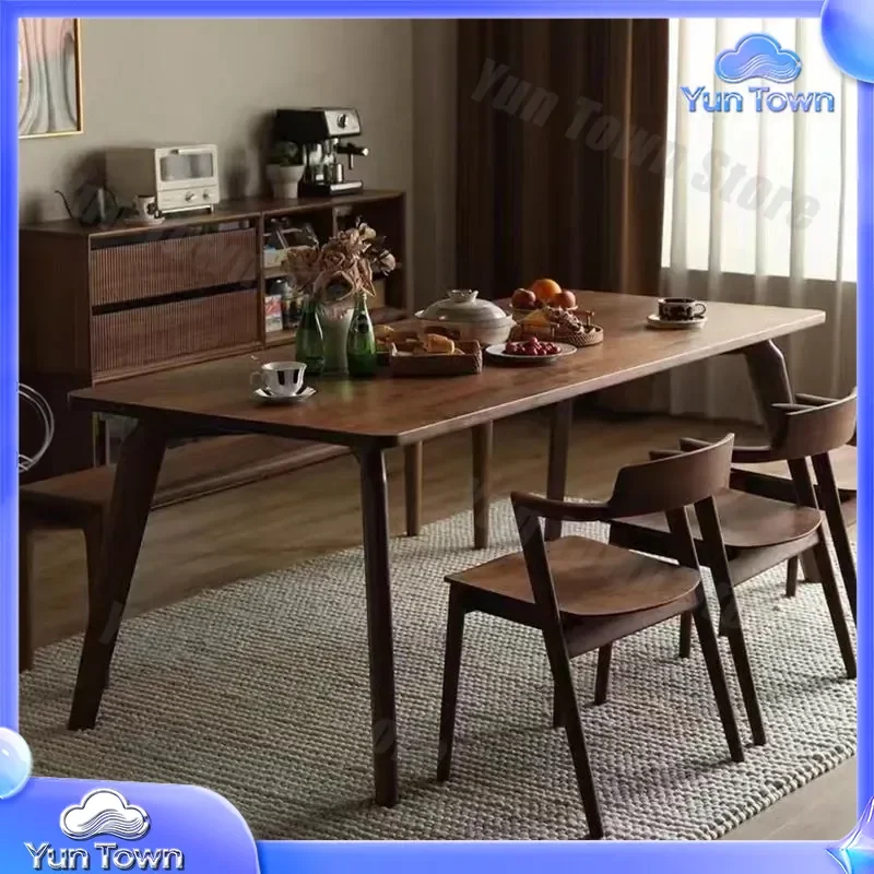 Solid Wood Dining Table for Nordic Style Homes Living Rooms Black Walnut Color Casual Small Apartment Restaurant Meeting
