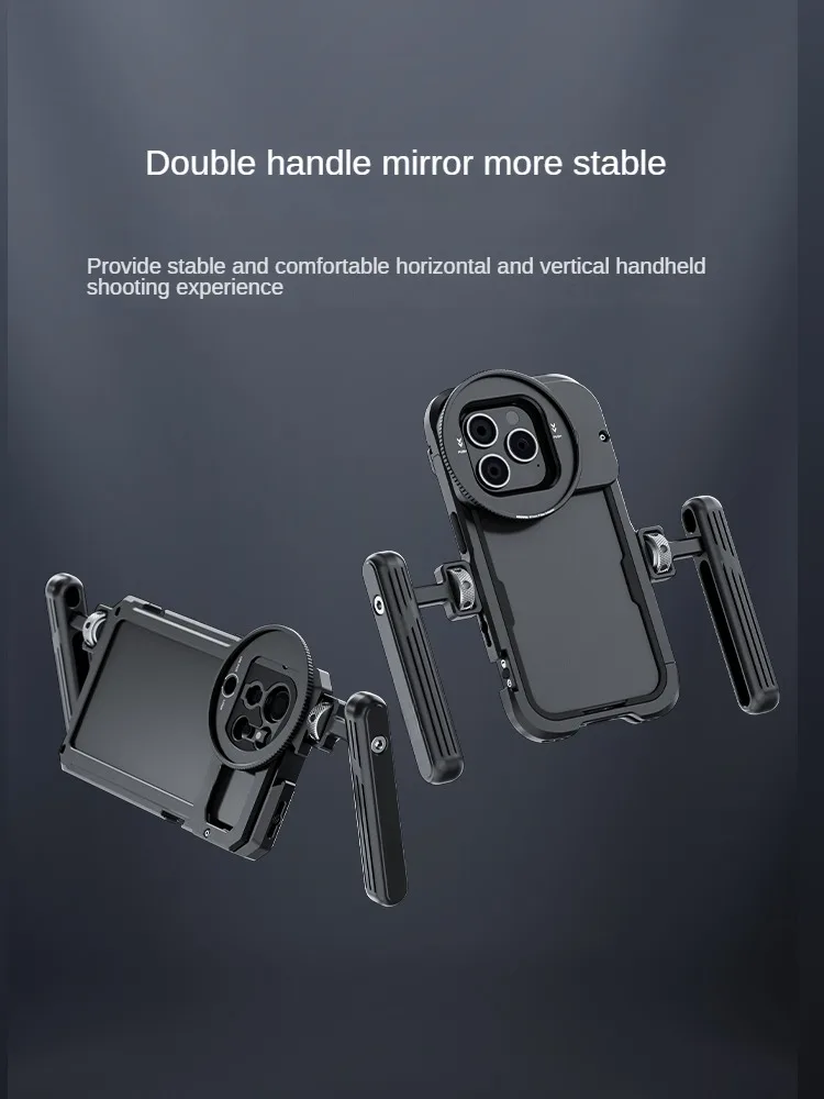 Mobile phone mini rabbit cage metal double handle expansion frame, dual handheld shooting stand can be rotated