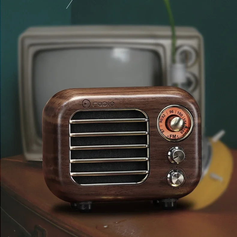2025 Kinscoter portatile in legno massello retrò radio FM classico mini altoparlanti wireless BT con AUX TF