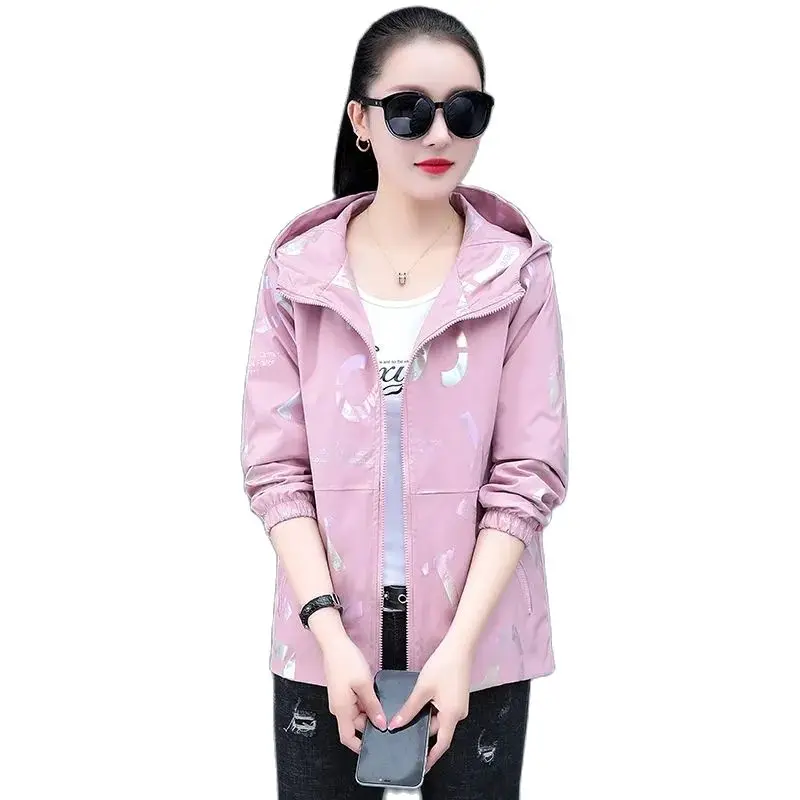 

Women's Print Sportswear Short Jacket 2022 Spring and Autumn Hundred Pagodas Baseball Uniform Loose Hooded Female Outerwear