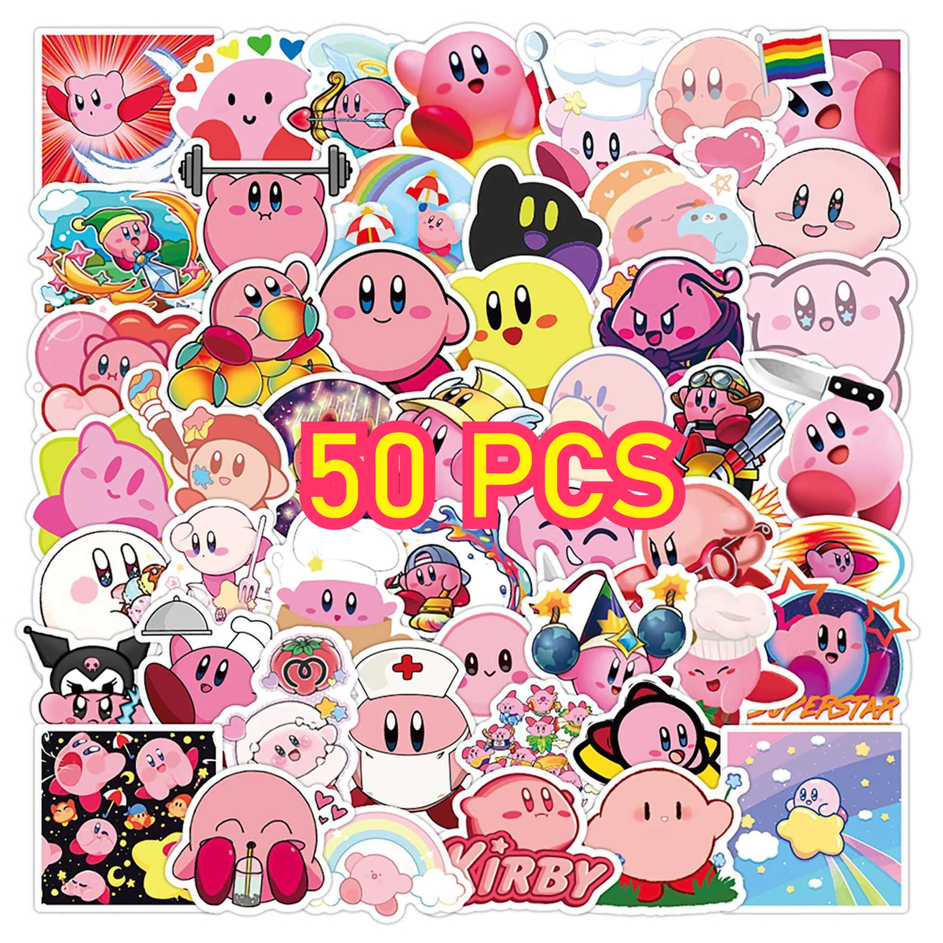 

50PCS Cute Kirby Stickers Anime Cartoon DIY Car Motorcycle Travel Luggage Guitar Fridge Laptop Graffiti Funny Sticker Kids Gifts