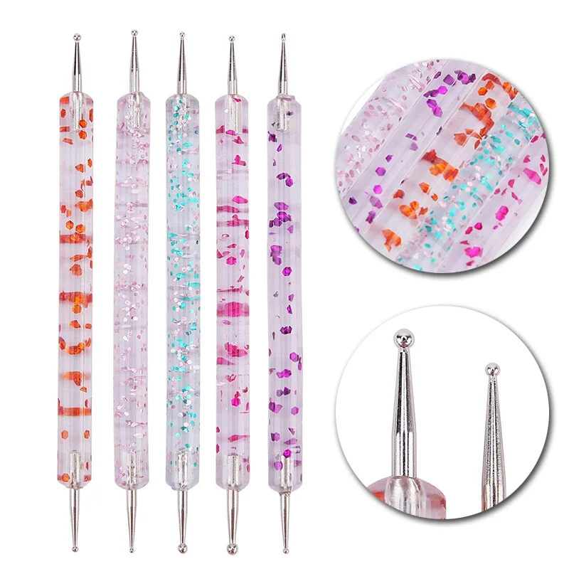 Conjunto de canetas pontilhadas para arte em unhas, 5 peças, ferramentas de manicure de ponta dupla para pintura, kit de design de desenho de colocação de strass
