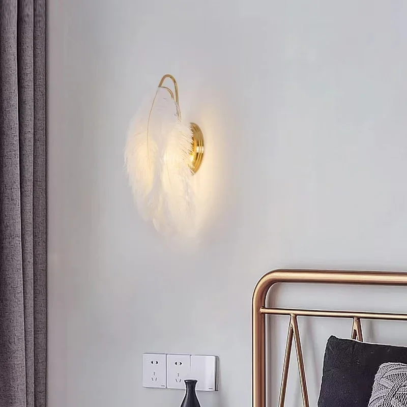 Feather Wall Lamp Modern Living Room Minimalism Princess Room Decoration Romantic Bedroom Decoration Bedside Lamp