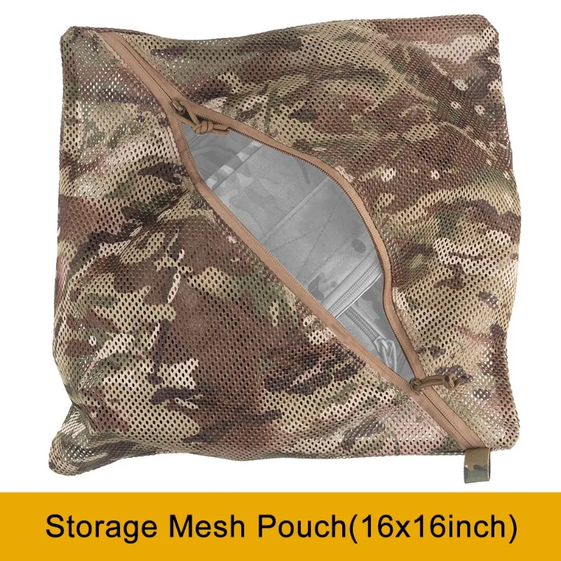 Tactical Mesh Pouch Outdoor Camping Travel Clothing Hat Storage Bag Clutter Recycling Pack Breathable Quick Drying Gear 16x16