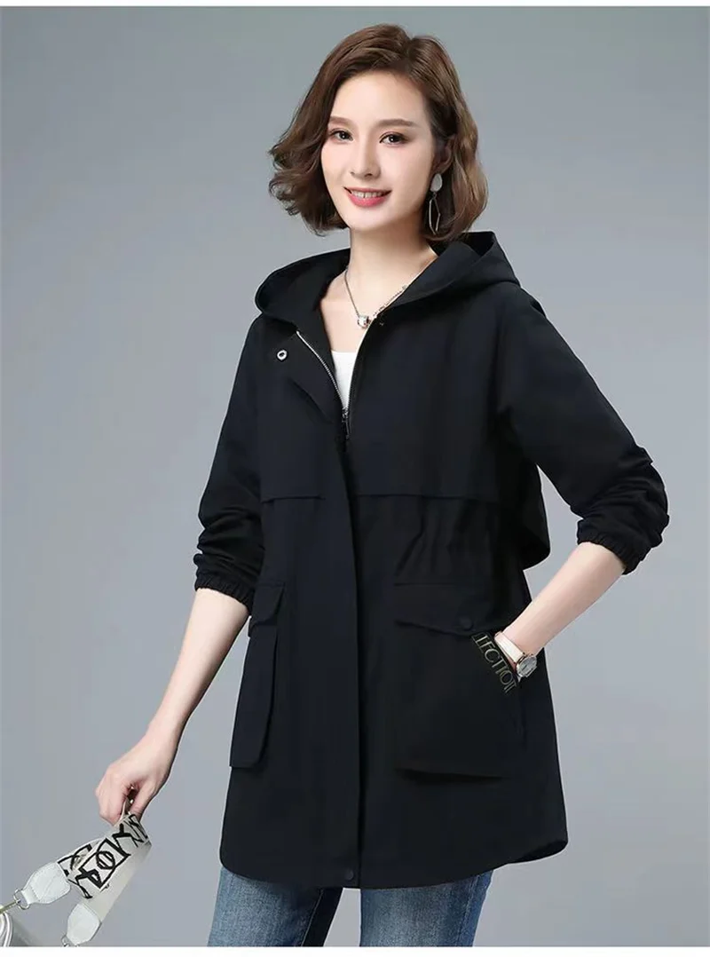 Mom Long Hooded Jacket Women Spring And Autumn 2024, And The New Plus-Size Loose Western-Style Casual Jacket Was Worn Outside.