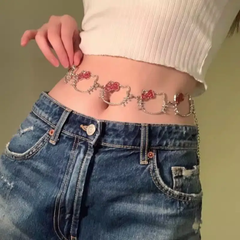Y2K Cartoon Muster Hallo Kitty Metall Voller Diamanten Taille Kette Sexy Gürtel Pullover Kette Mädchen Kleidung Zubehör Besonderes Geschenk