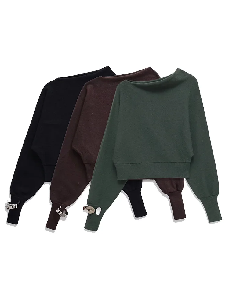 

HH Women Fashion Versatile Troop Bracelet Sweater Female High Street Casual Asymmetrical Neck Long Sleeve Pullover Top Mujer