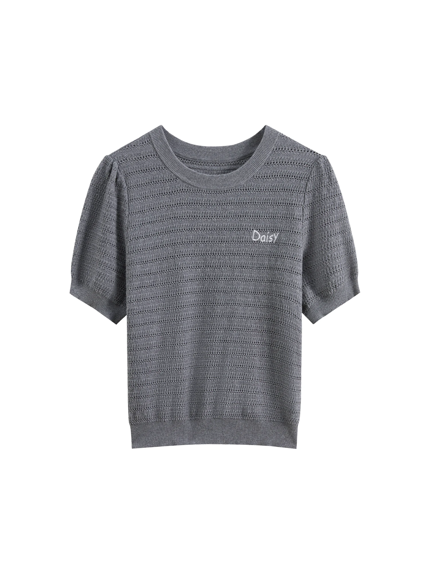 FSLE Round Neck Hollow Texture Knitted T-shirt Women 2025 Summer New Style Pullover Versatile Casual Short-sleeved Top 25FS12090