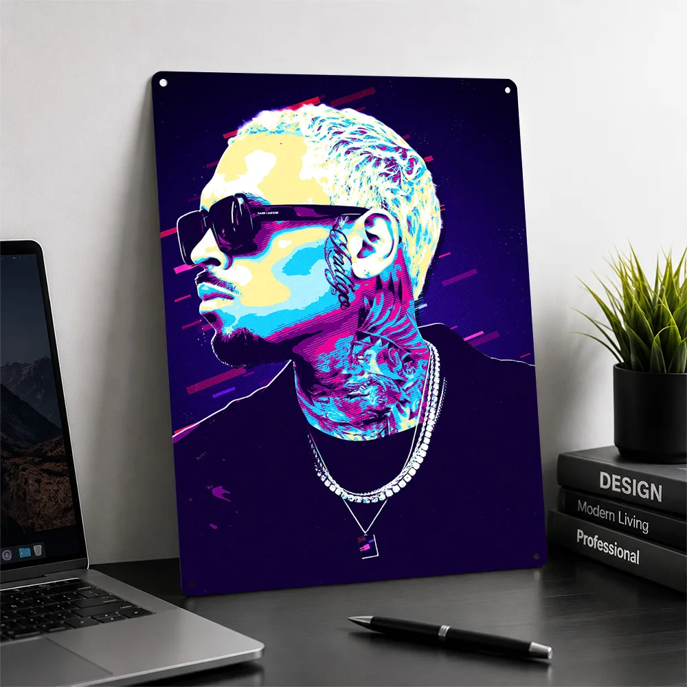 Chris Brown Retro Art Personalized 3D Textured Metal Poster Wall Art Vintage Tin Signs for Gaming Room Decoration Man Wand Deko
