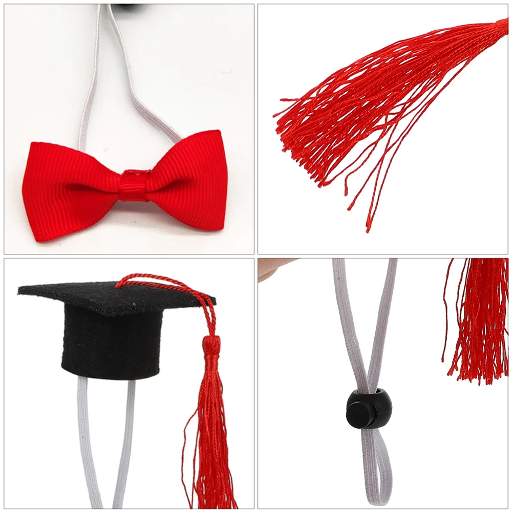 

4Pcs Adjustable Mini Graduation Caps Bow Ties for Pets Dog Cat Small Animals Decorations Supplies Mini Pet Caps