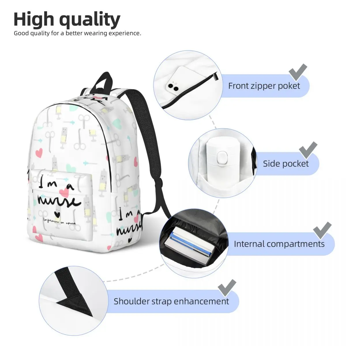 حقيبة ظهر أنا ممرضة للبنات والأطفال حقيبة كتب مدرسية للطلاب Enfermera En Apuros Daypack حقيبة رياض الأطفال الابتدائية خفيفة الوزن