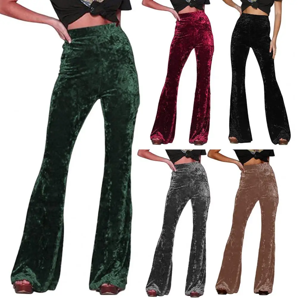 Femmes velours ajustement pantalon évasé Stretch cloche-bas pantalon automne hiver dame taille haute décontracté velours pantalon évasé