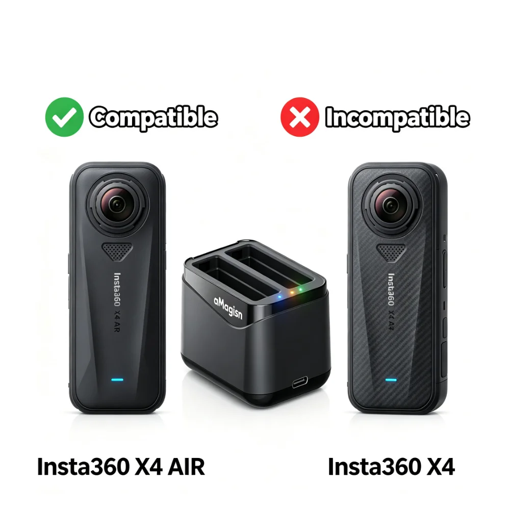 aMagisn 2-in-1 Akku-Ladestation für Insta360 X4 Air, 2-Slot-Schnellladegerät mit Dual-Micro-SD-Kartenspeicher für X4 Air, nicht für X4