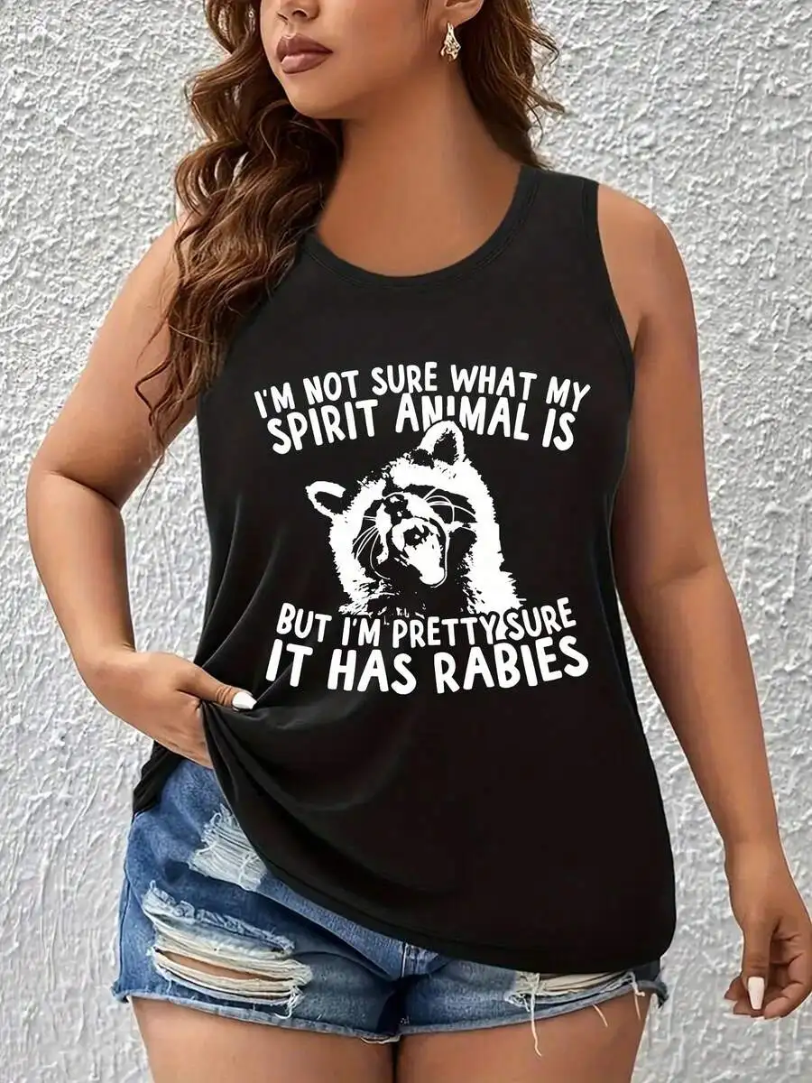 

Plus Size Womens Humorous Graphic Tank Top Letter Print Casual Round Neck Sleeveless Shirt