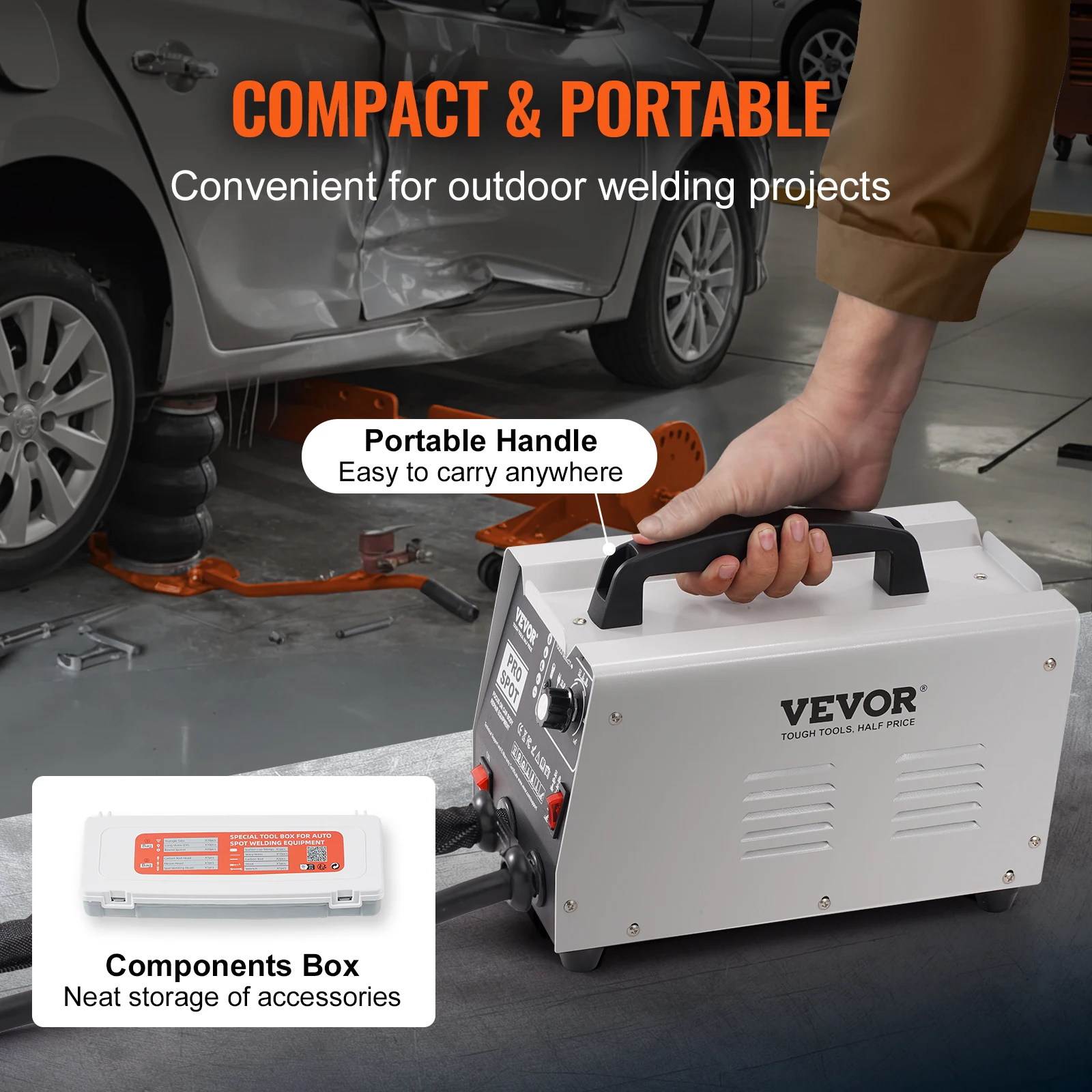 VEVOR Saldatore a Punti, Kit di Riparazione Ammaccature con Saldatore per Prigionieri 1,8 KW, con Saldatura a Punti Potenza Regolabile e 7 Modalità, Estrattore per Ammaccature,  per Auto Camion