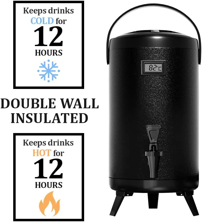 Insulated Beverage Dispenser 3.2 Gallon Hot Beverage Dispenser, Hot and Cold Drink Dispenser