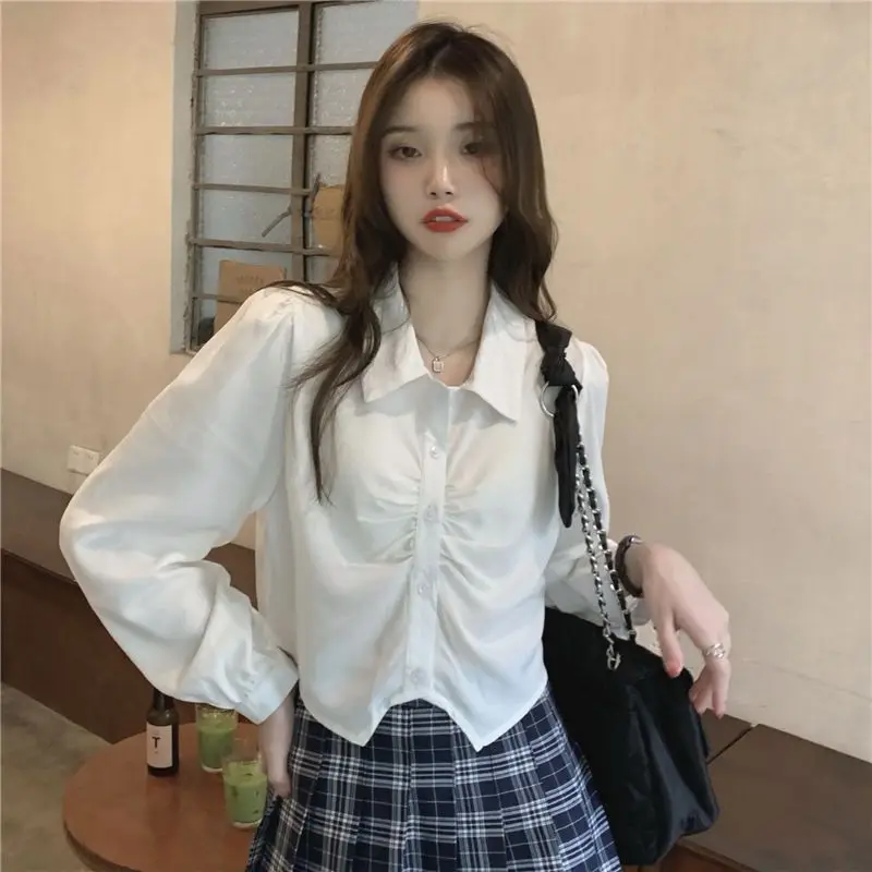 Folds Shirts Women Cropped Clothes Temper Hotsweet Korean Fashion Streetwear  Pure Aesthetics Ins S-3XL Camisas Vintage