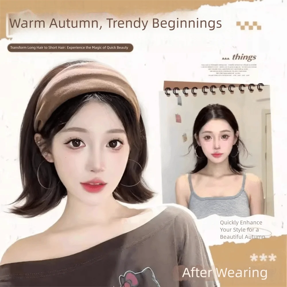 

Cute Long Wavy Curly Headband U-Shape Hair Extension Wig Clip Natural Fake Half Wig Women