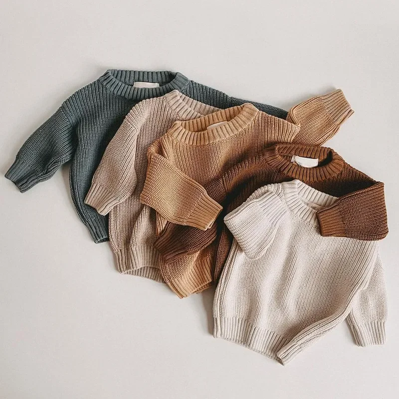 0-7T Toddler Newborn Baby Sweater Kid Boy Girl Winter Clothes Warm Thick Knit Pullover Top Long Sleeve Basic Knitwear Outfit