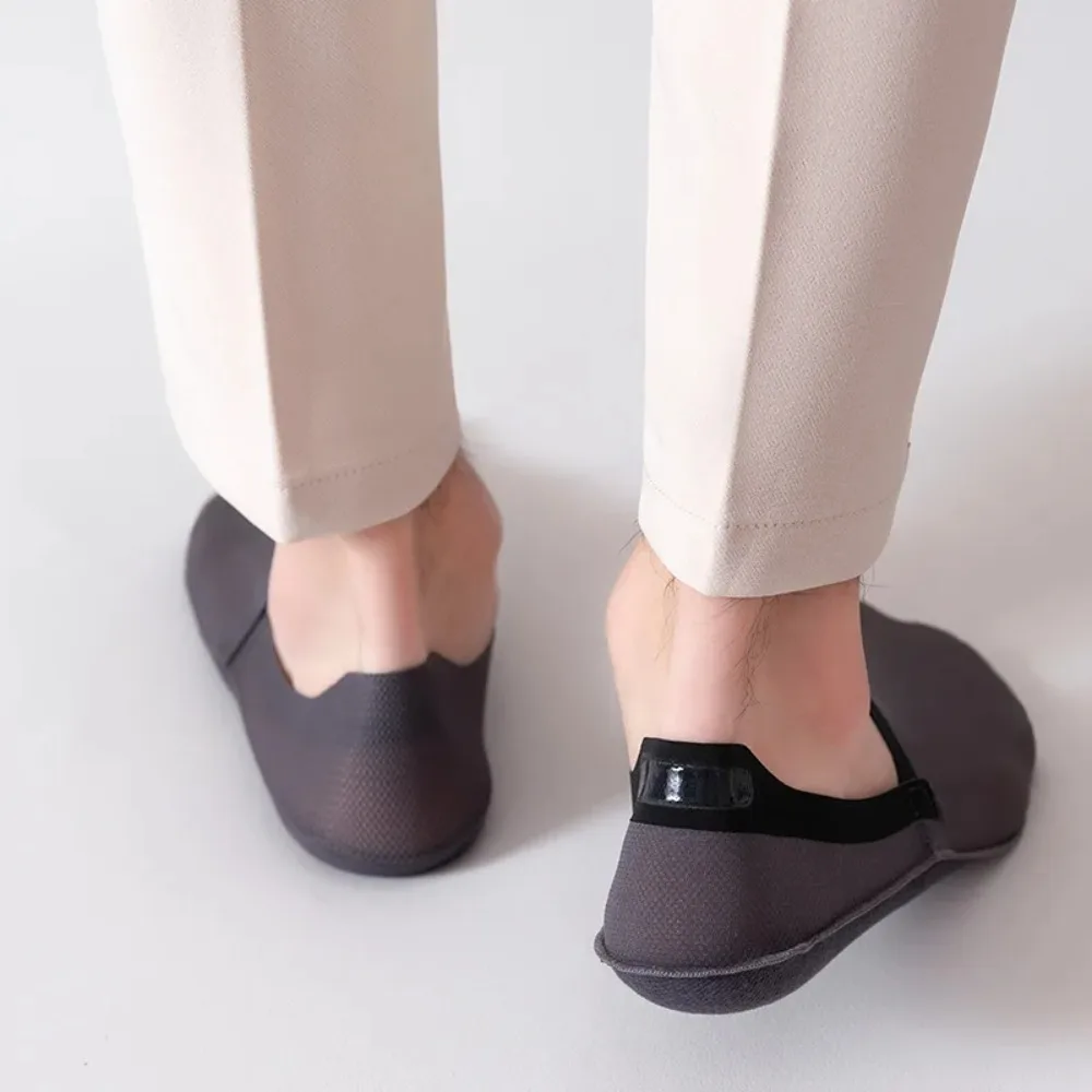 Men Ice Silk No Show Boat Socks Mesh Hollow Thin Breathable Anti Slip Cotton Sole Low Cut Socks Summer Casual Invisible Footwear