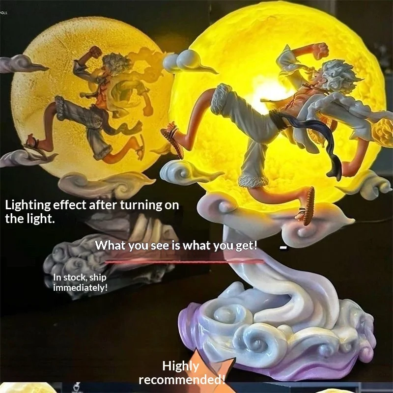 Novo 26cm uma peça anime periferia figura lua nika luffy engrenagem 5 com luz da lua figura de ação gk estátua modelo decorações para casa