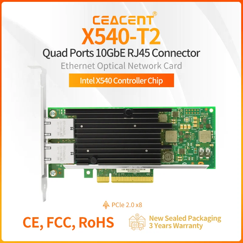 

Новая сетевая карта X540-T2 10 Гбит/с, 2-портовый RJ45, медь PCIe 2.1 x8 NIC, набор микросхем Intel X540AT2, низкий профиль и полная высота