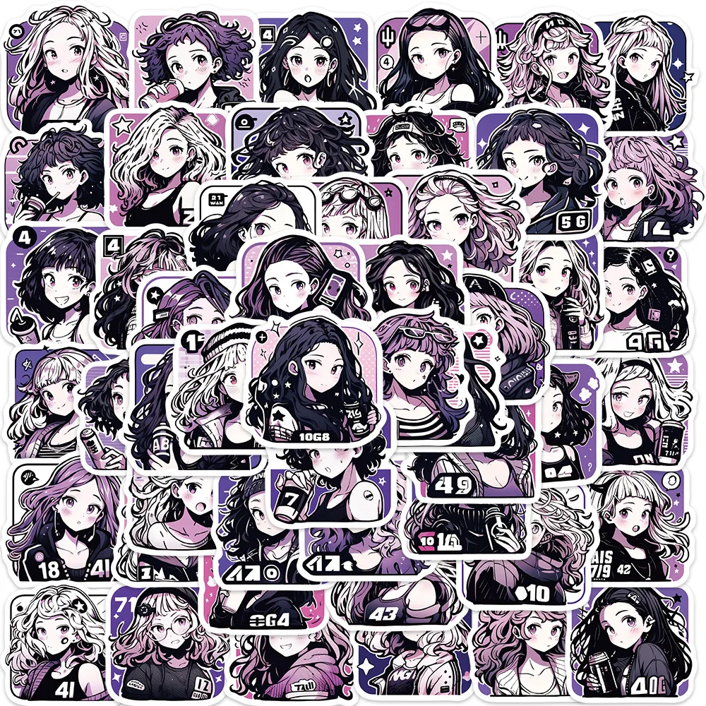 10/30/50PCS Cartoon Vivid Purple Retro Girl Stickers Kawaii DIY Travel Luggage Guitar Fridge Laptop Graffiti Sticker Kid Decals