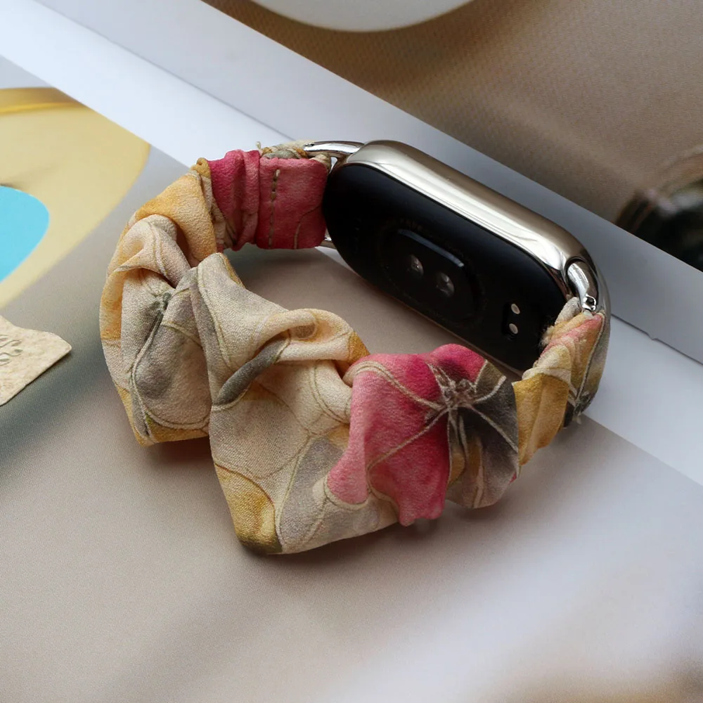 Yellow Mi Band 10 Bands Strap for Xiaomi Smart Band 9/ 8 Wristband for Women Scrunchies Dressy Bracelet Solo Loop Elastic