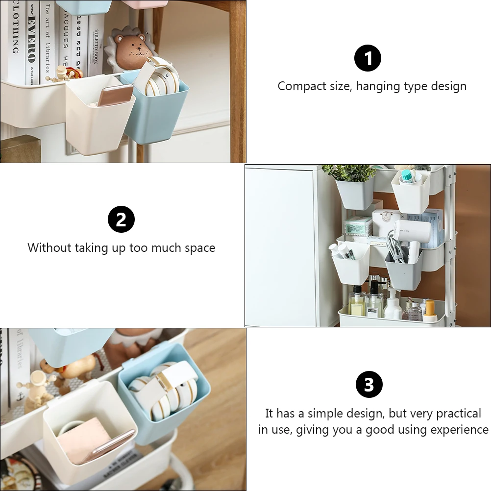 

3pcs Back-mounted Storage Box Durable Plastic Home Hanging Bucket Compact Size Kitchen Container Small Trash Can Multi-purpose